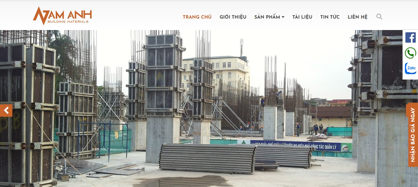 Phần header, banner của công ty xây dựng Nam Anh