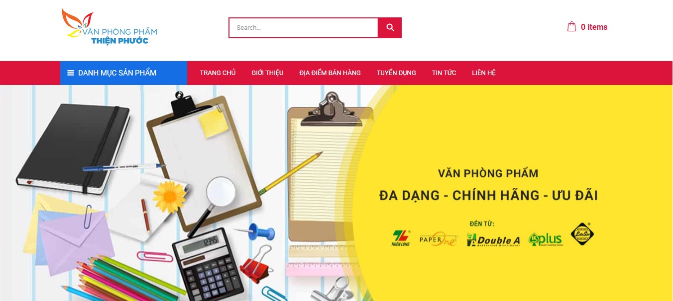 Phần header banner của website bán hàng văn phòng phẩm Thiện Phước