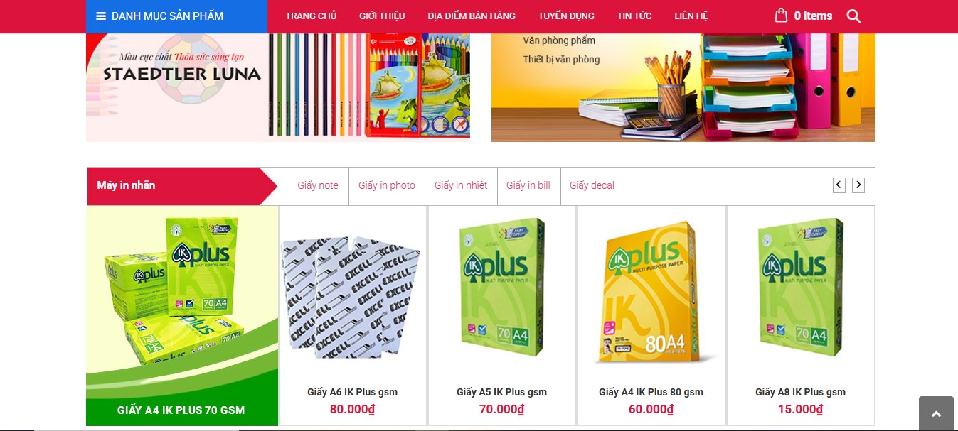 Phần danh mục sản phẩm của Website Thiện Phước