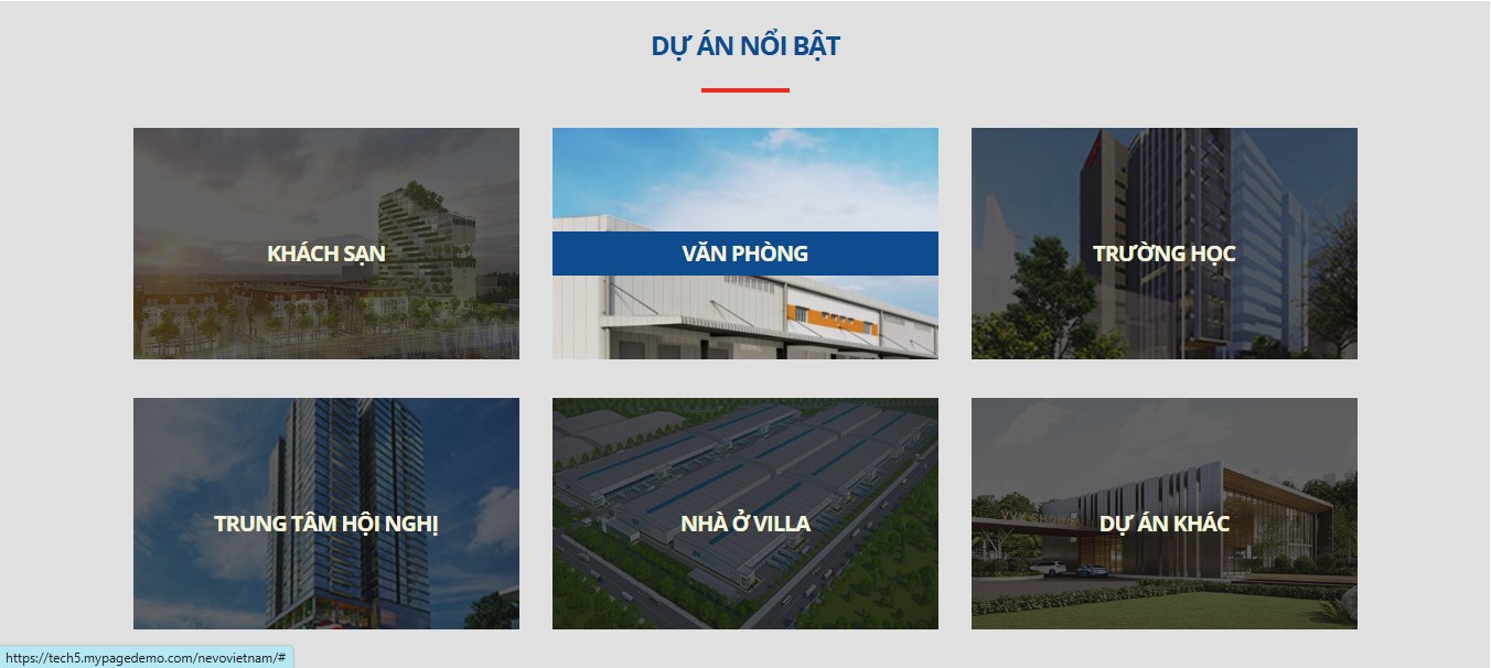 Phần dự án nổi bật của website giới thiệu công ty Nevo Việt Nam