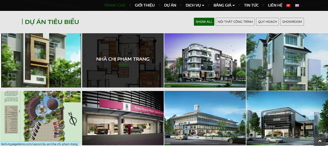 Phần dự án tiêu biểu của Website giới thiệu công ty xây dựng Vascon