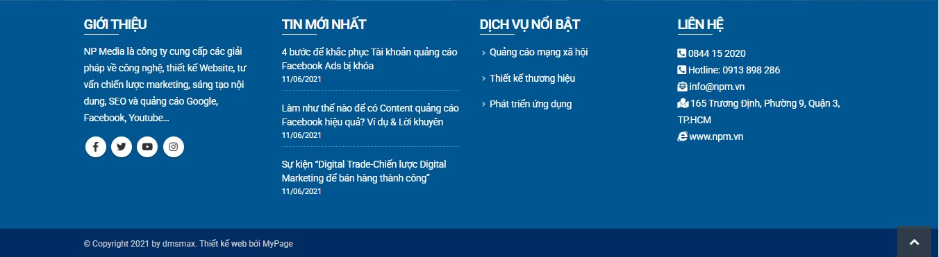 Phần footer (chân trang) công ty marketing DMS Max