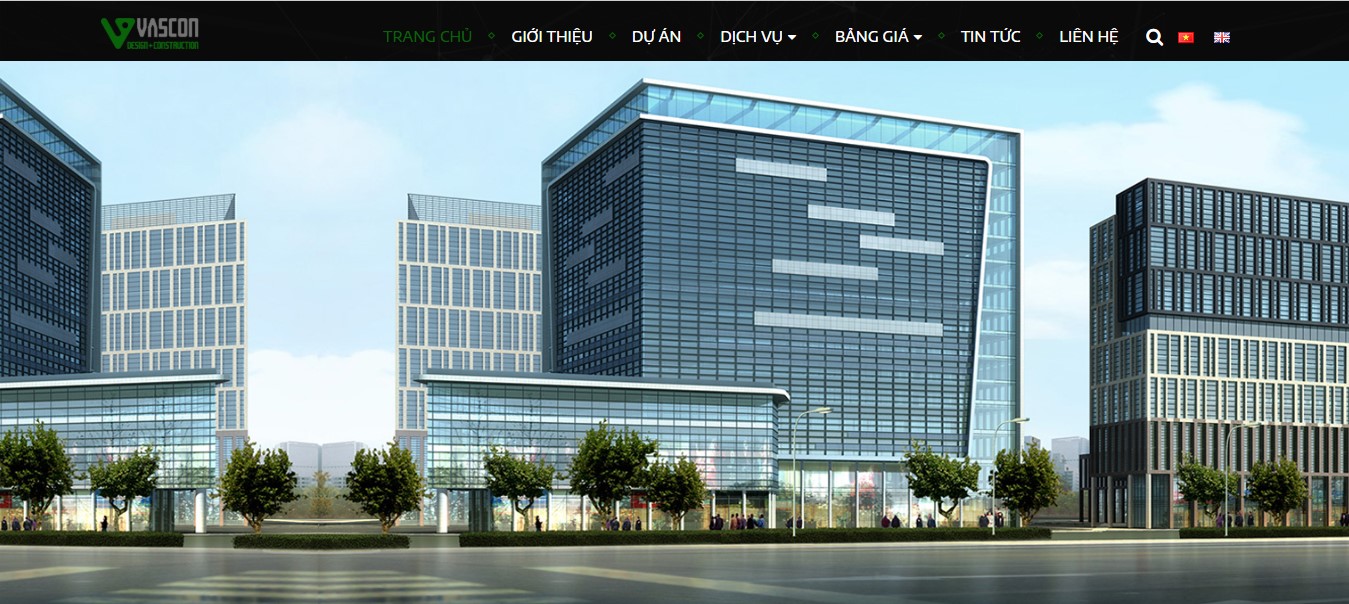 Phần header, banner của Website giới thiệu công ty xây dựng Vascon