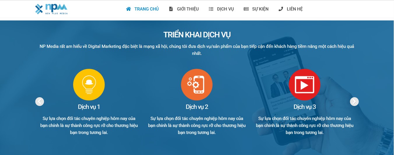 Phần triển khai dịch vụ của Website công ty marketing DMS Max