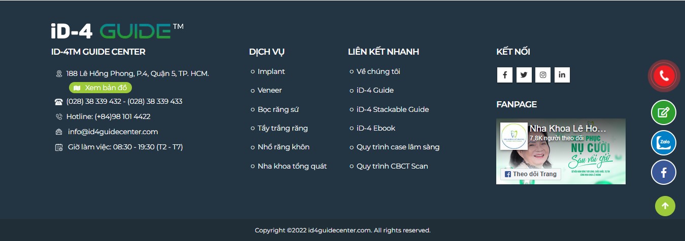 Phần footer của Website nha khoa iD-4 Guide