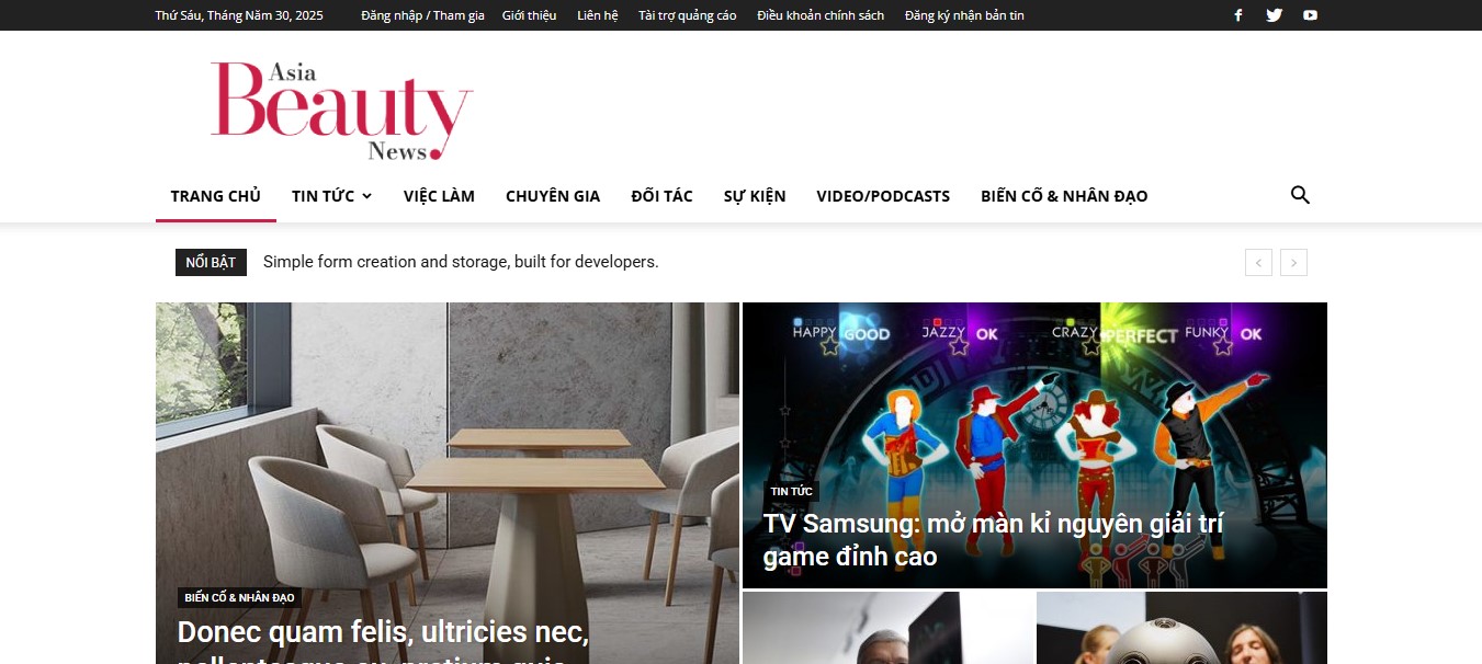 Phần header của Website tin tức Asia Beauty News