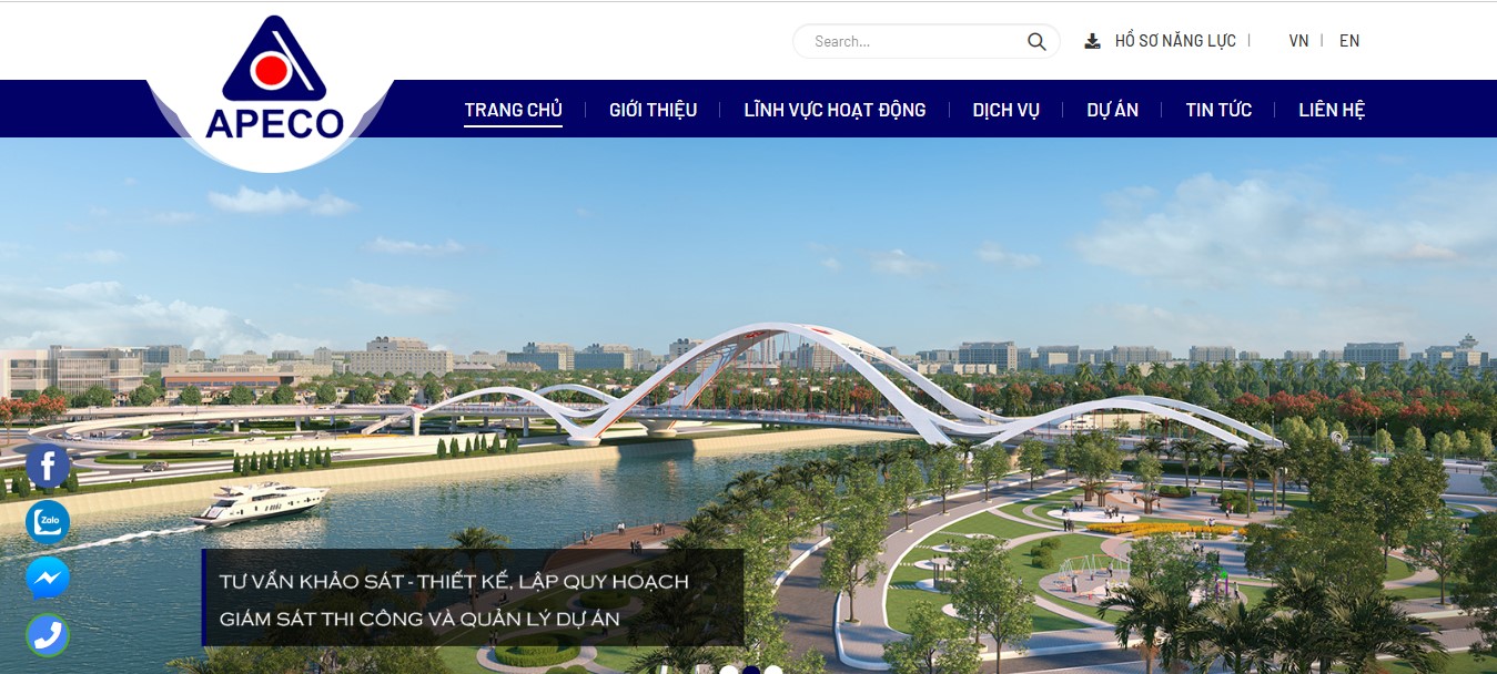 Phần header, banner của Website xây dựng Apeco – Tư vấn công trình Châu Á Thái Bình Dương