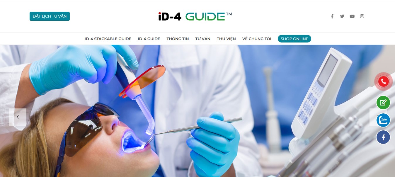 Phần header, banner của Website thiết bị nha khoa iD-4 GUIDE