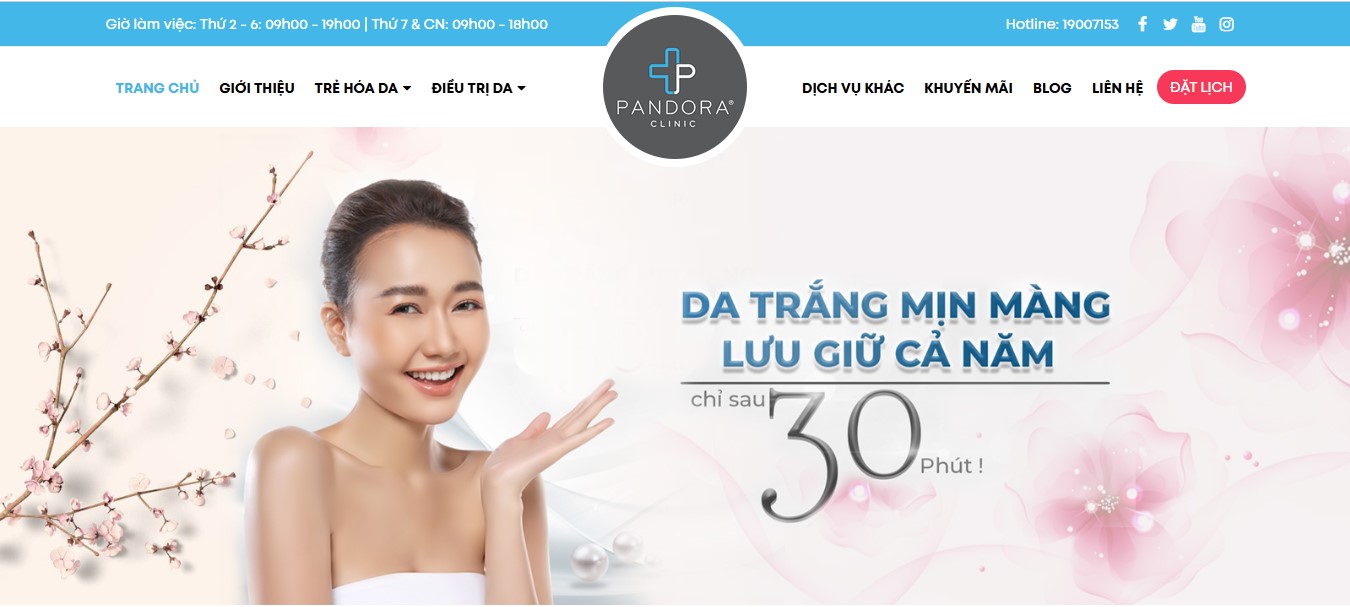 Phần header, banner của Website viện thẩm mỹ Pandora Clinic