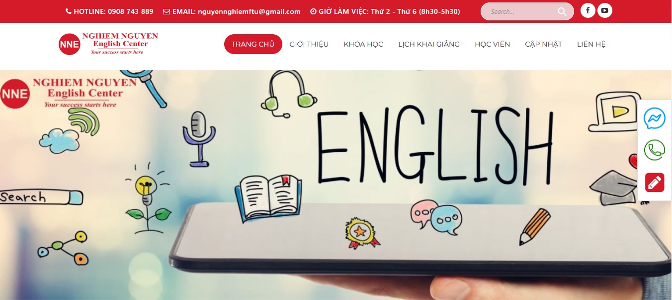 Phần header. banner của Website Anh ngữ Top English