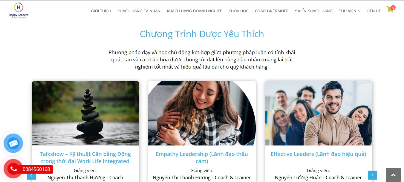 Phần giới thiệu khoá học được yêu thích của Website Happy Leader