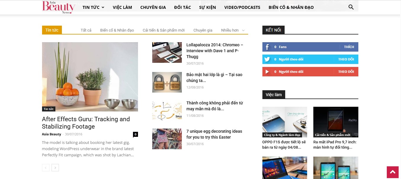 Phần tin tức chính của Website tin tức Asia Beauty News