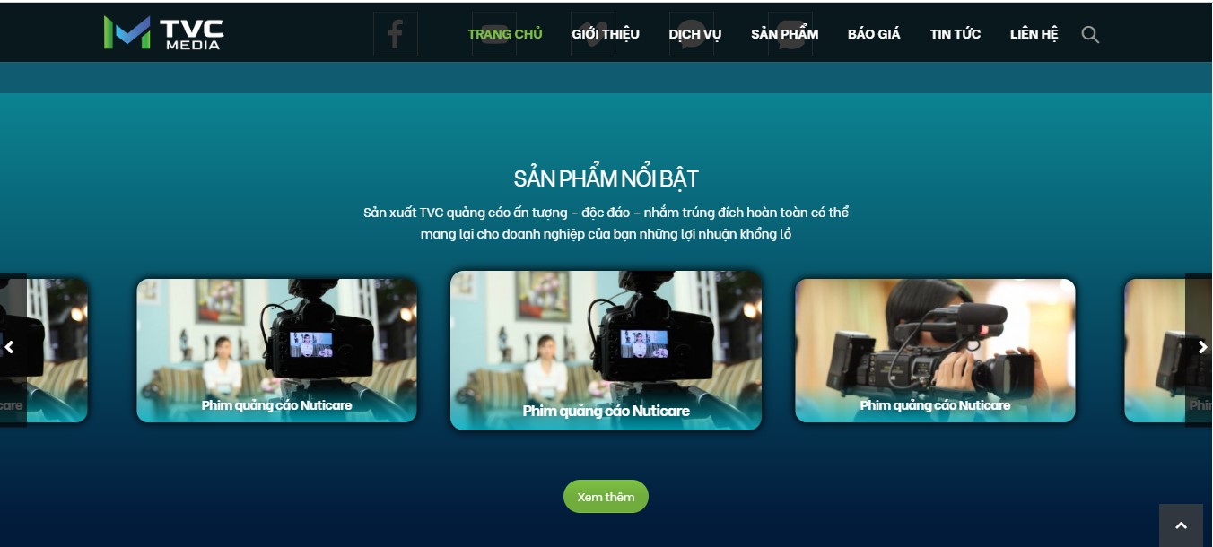 Phần trình bày sản phẩm nổi bất ra trang chủ của website TVC Media