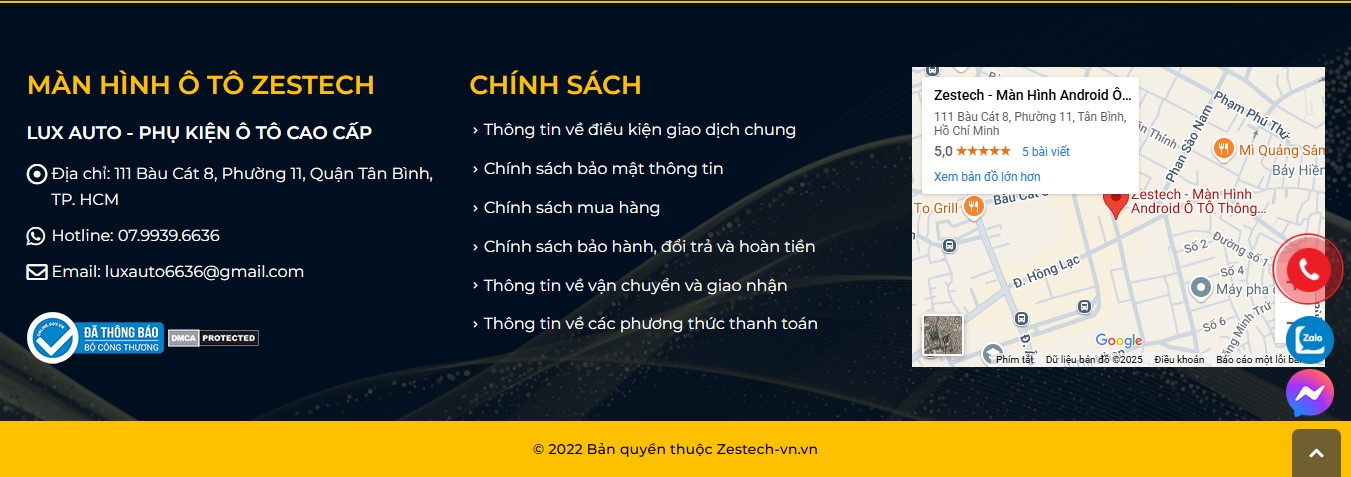 Phần footer của Website Zestech