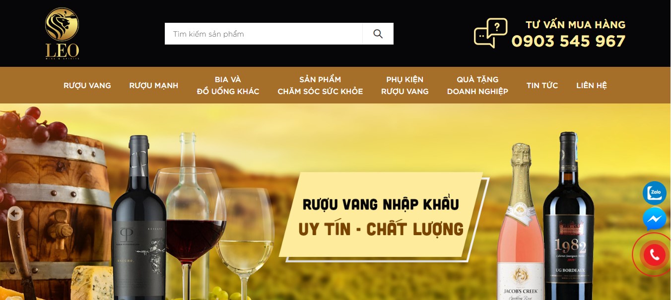 Phần header banner của Website LEOWINE