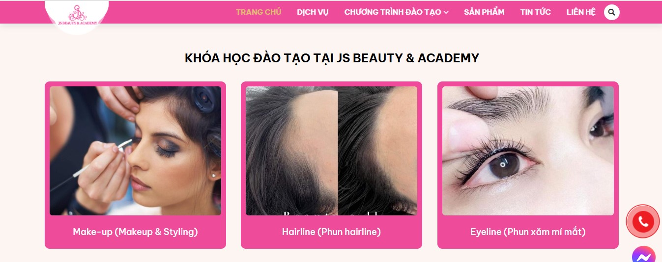 Phần giới thiệu các khoá học của Website JS Beauty & Academy