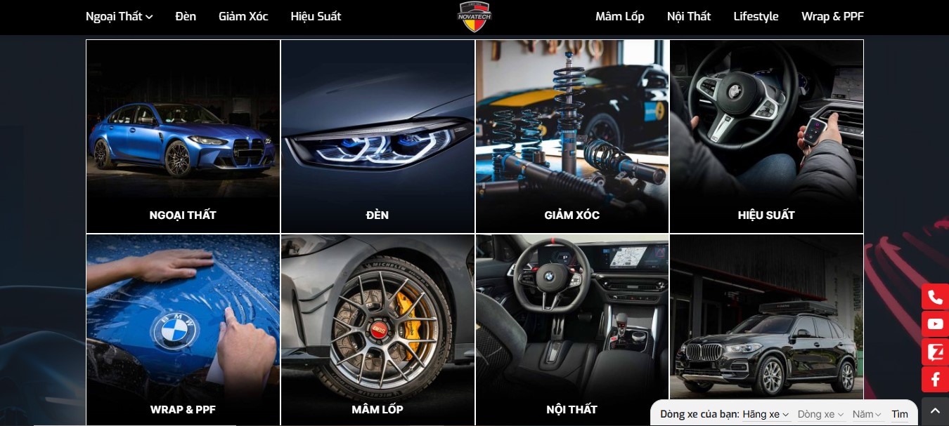 Phần danh mục sản phẩm của Website độ hơi cao cấp Novatech