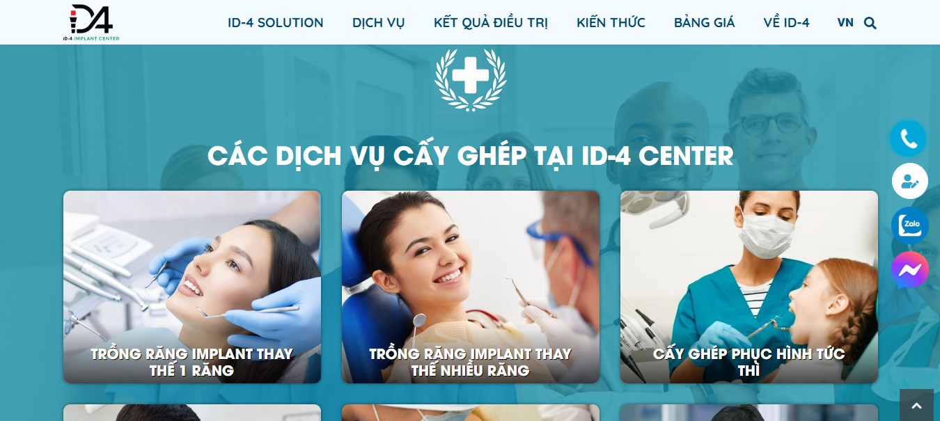 Phần dịch vụ website dịch vụ nha khoa ID4 Implant Center