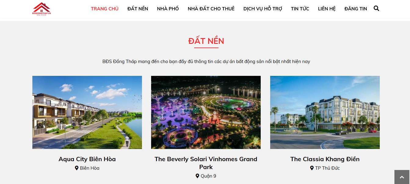 Phần dự án của Website mua bán bất động sản Đồng Tháp