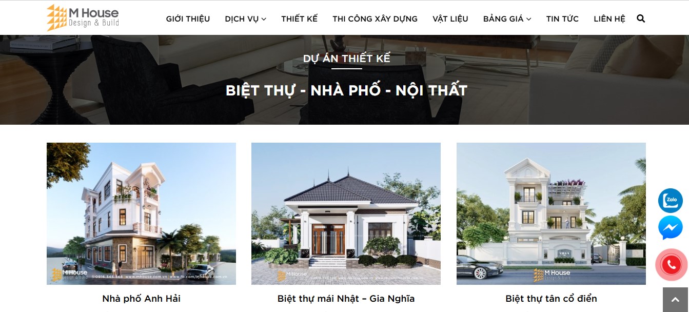 Phần dự án thiết kế của Website dịch vụ xây dựng M House