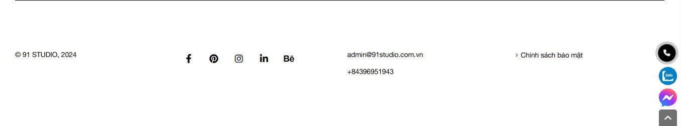 Phần footer của website thiết kế kiến trúc 91 Studio