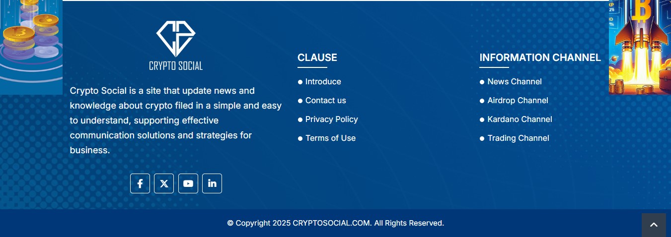 Phần footer của website cập nhật tin tức và kiến thức Cryoto Social