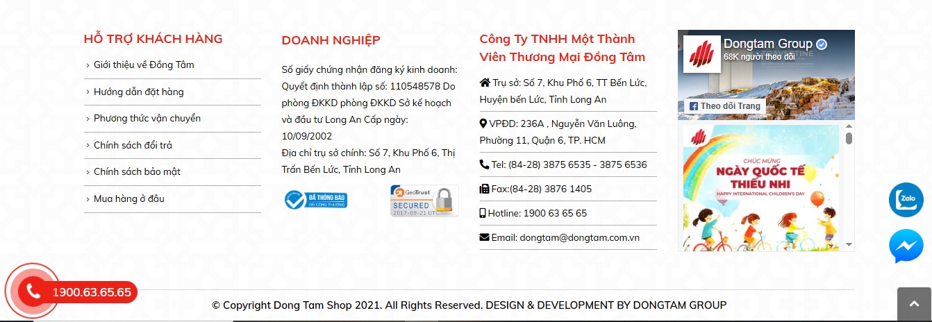 Phần footer của website bán hàng Đồng Tâm