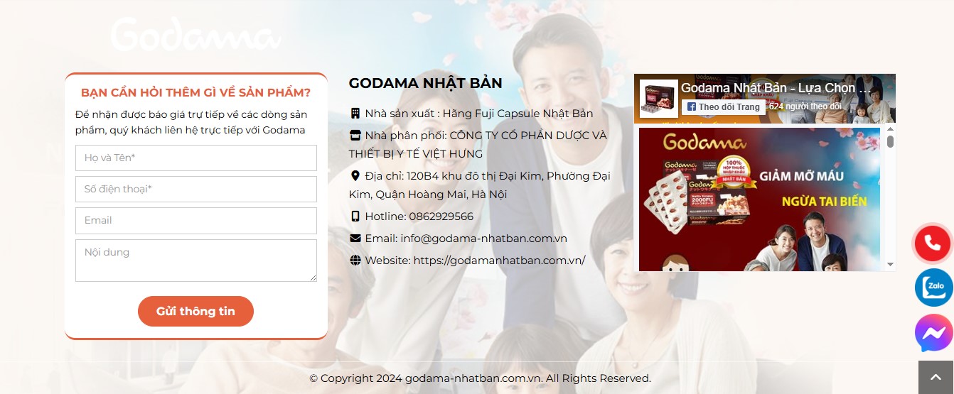 Phạn footer của website bán sản phẩm bảo vệ sức khoẻ Godama