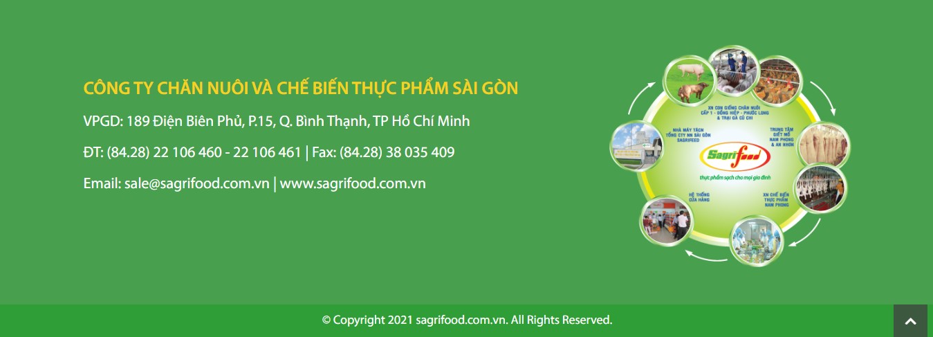 Phần footer của Website giới thiệu thực phẩm sạch Sagri Food