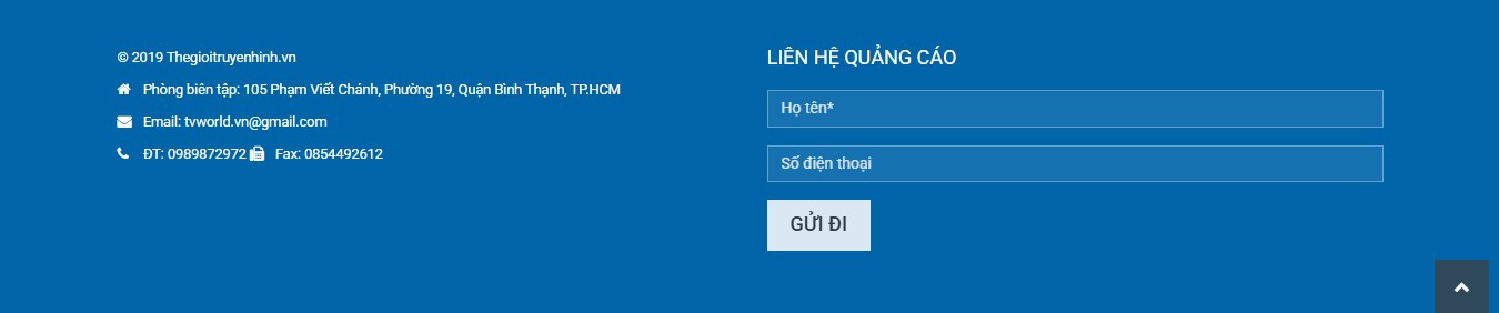Phần footer của Mẫu website tin tức truyền hình TVnews