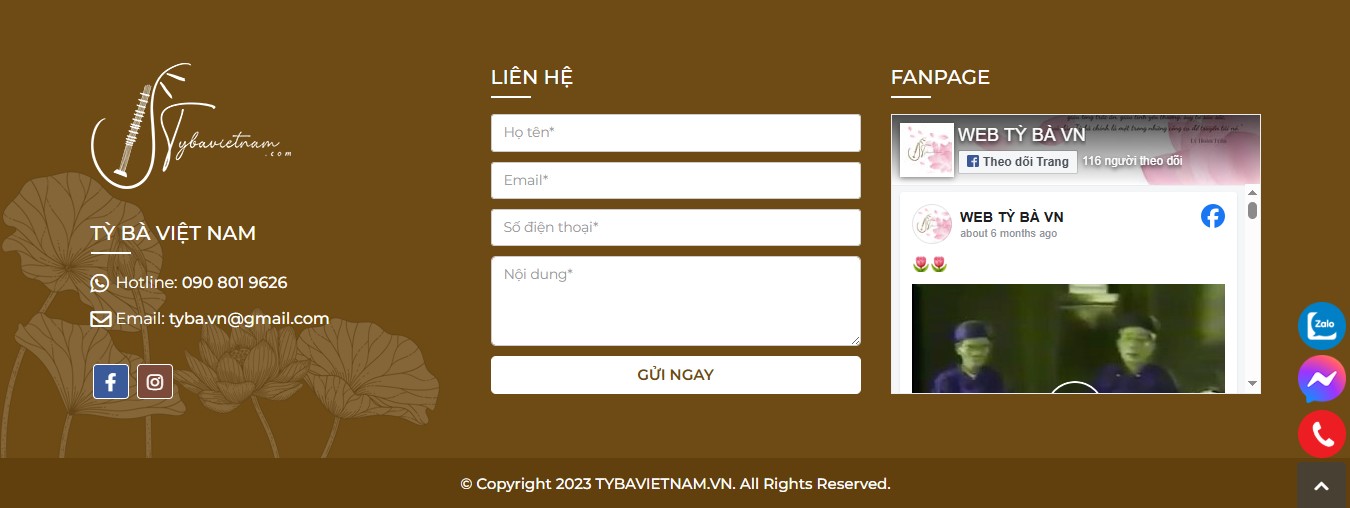Footer Website giới thiệu đàn tỳ bà Việt Nam