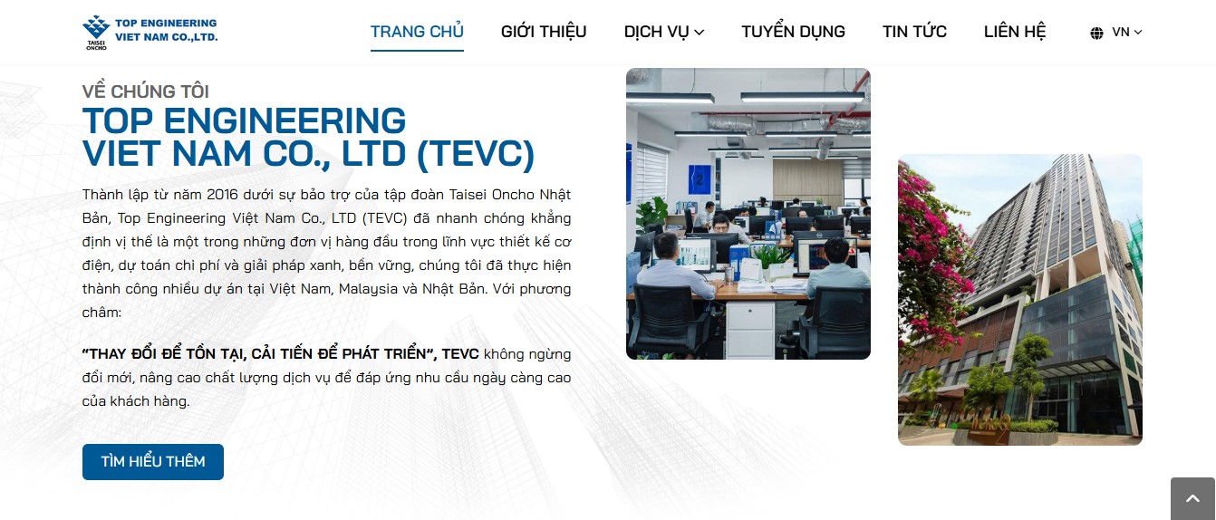 Phần giới thiệu website giới thiệu dịch vụ công ty TEVC