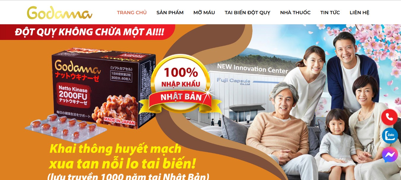 Phần header, banner của webiste bán sản phẩm bảo vệ sức khoẻ Godama