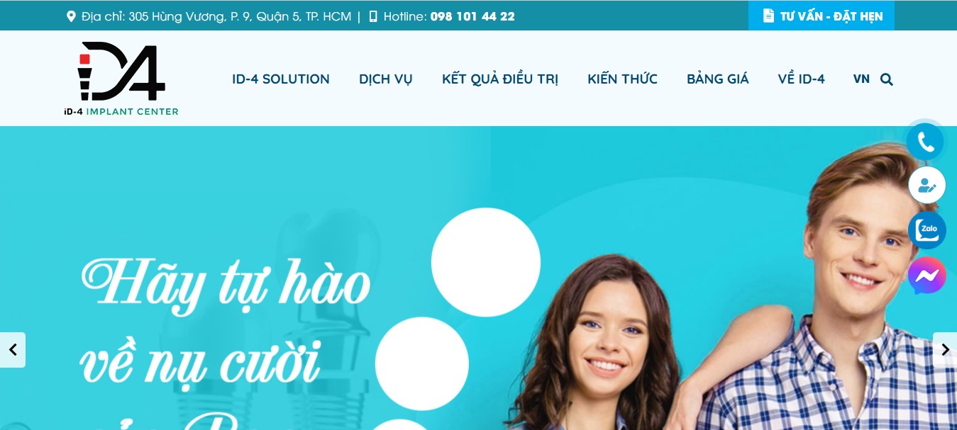 Phần header, banner của website dịch vụ nha khoa ID4 Implant Center