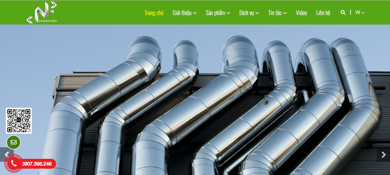 Phần header, banner của website giới thiệu sản phẩm INOX DNP