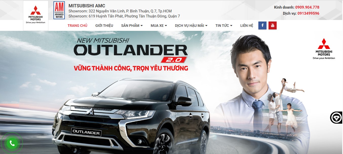 Phần header, banner của website bán xe ô tô Mitsubishi AMC