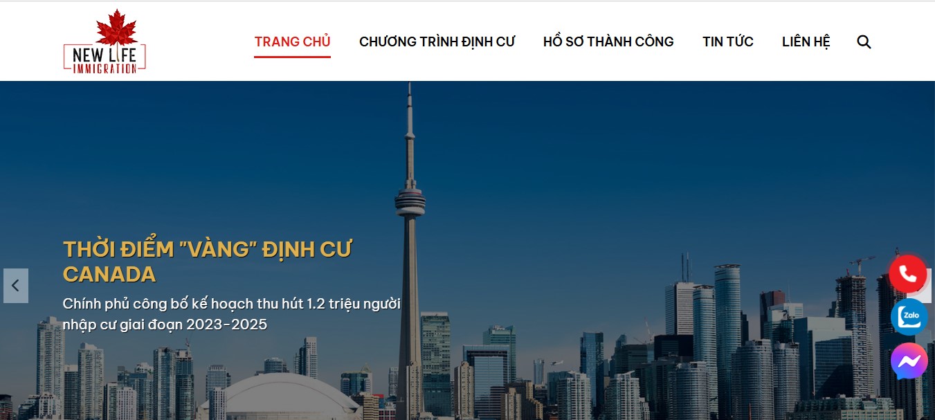 Phần header, banner của Website tư vấn định cư Cananda Newlife Immigration