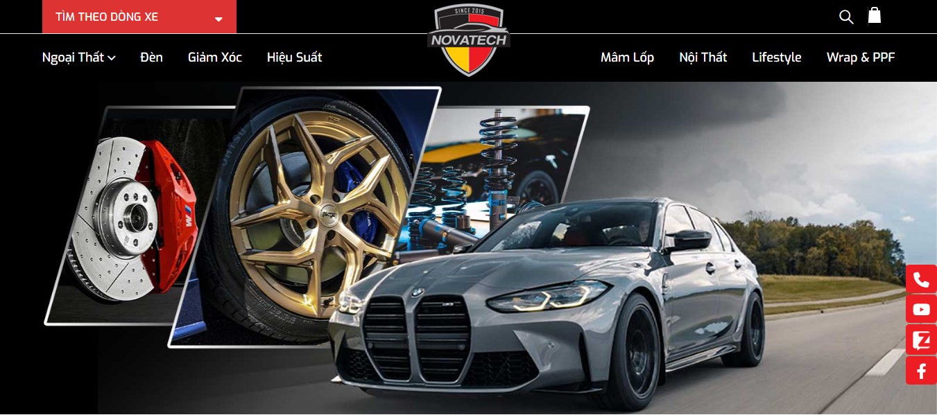Phần header, banner của Website bán đồ chơi xe hơi cao cấp Novatech