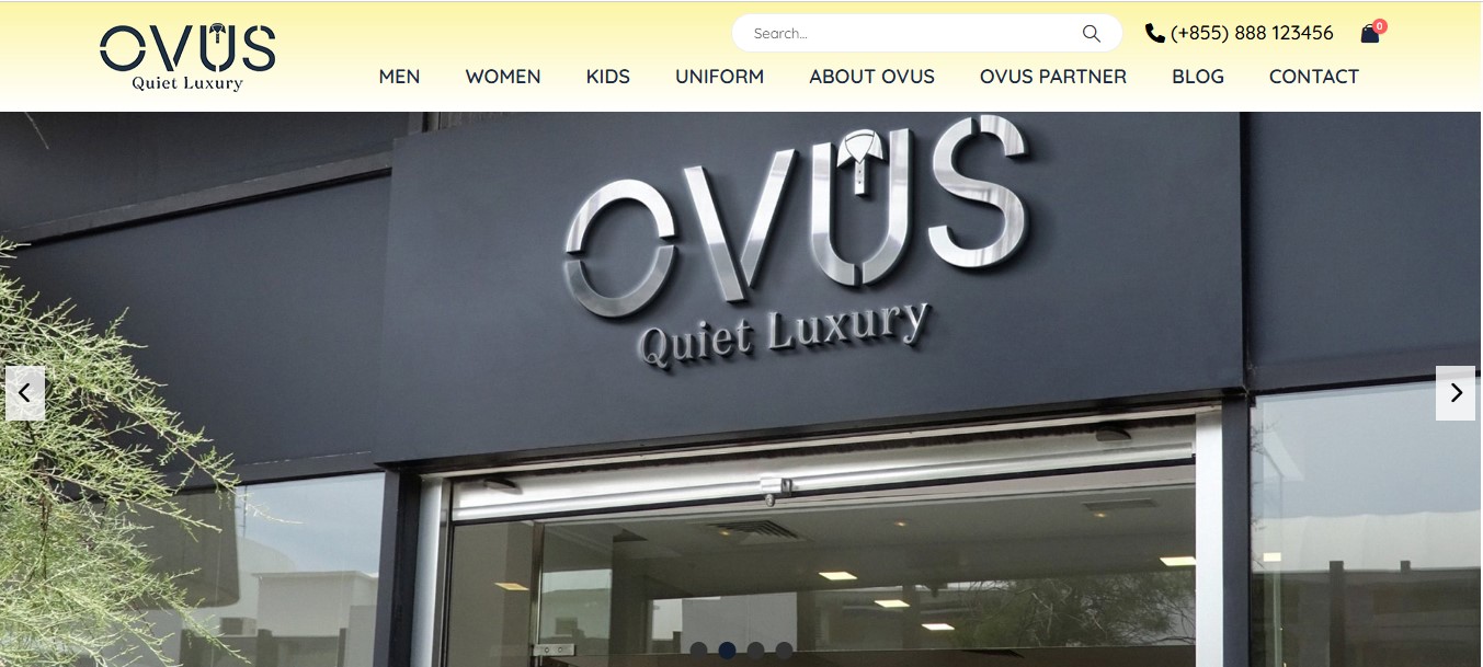 Phần header, banner của website bán sản phẩm quần áo OVUS