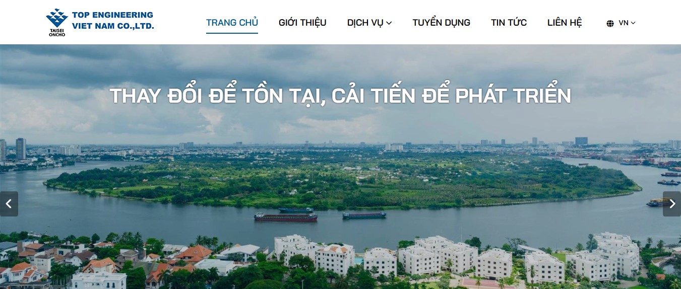 Phần header, banner của website giới thiệu dịch vụ công ty TEVC