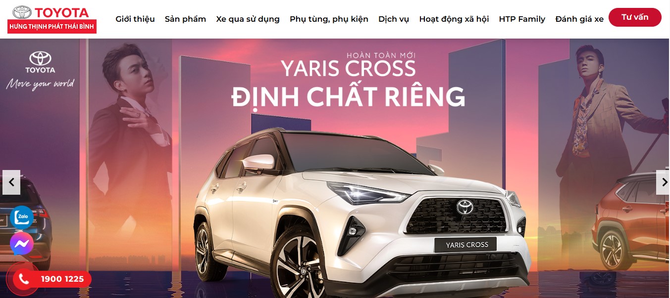 Phần header, banner của website bán xe ô tô Toyota Thái Bình