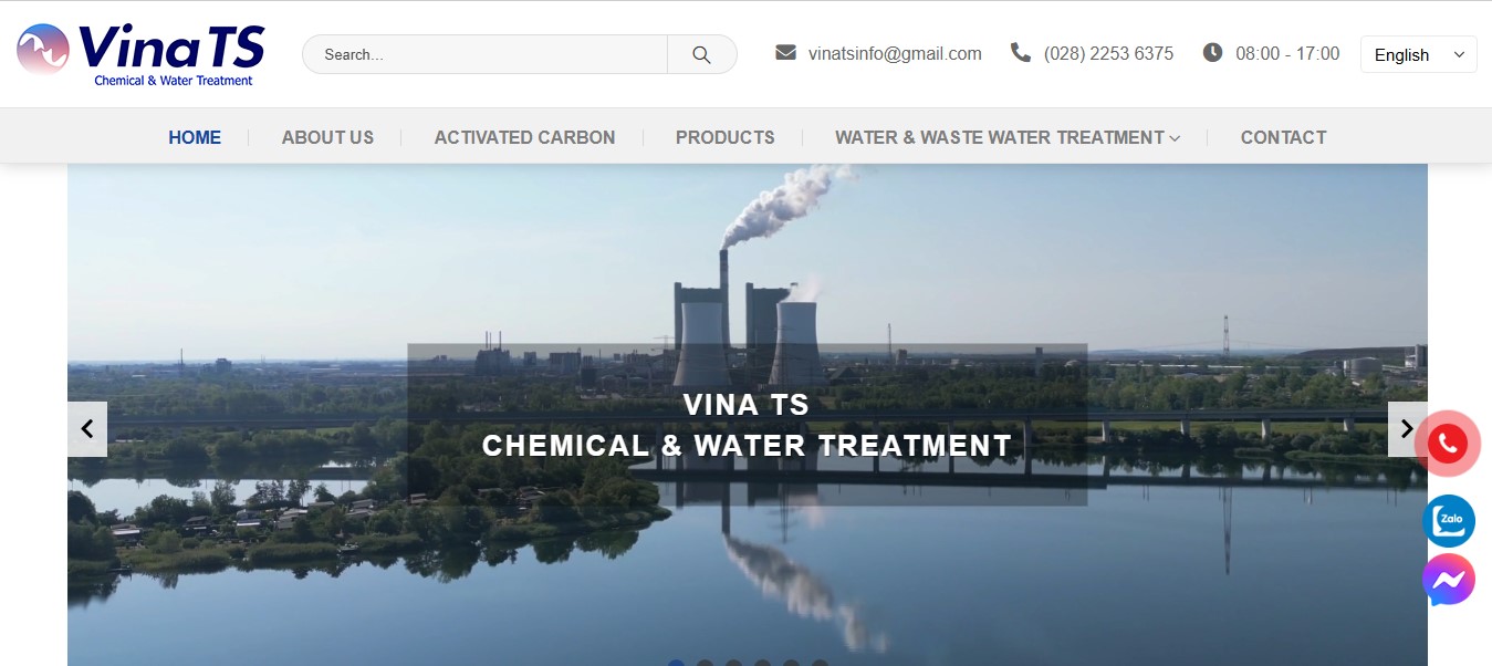 Phần header, banner của Website cung cấp hoá chất công nghiệp Vina TS