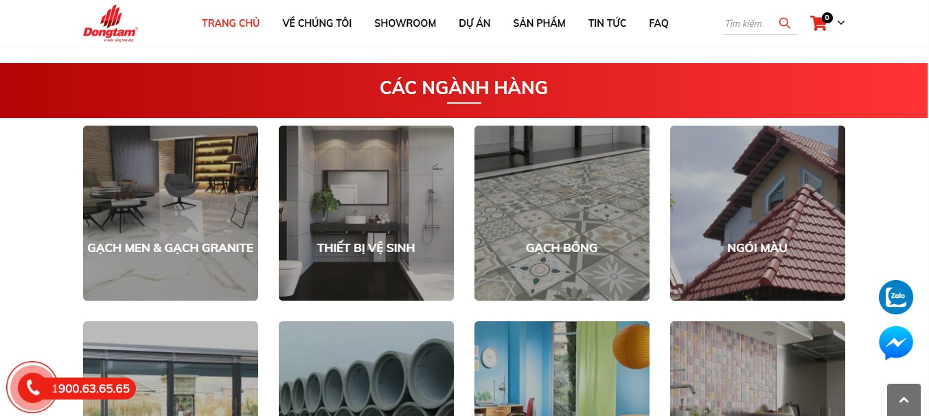 Phần danh mục sản phẩm của Website bán hàng Đồng Tâm