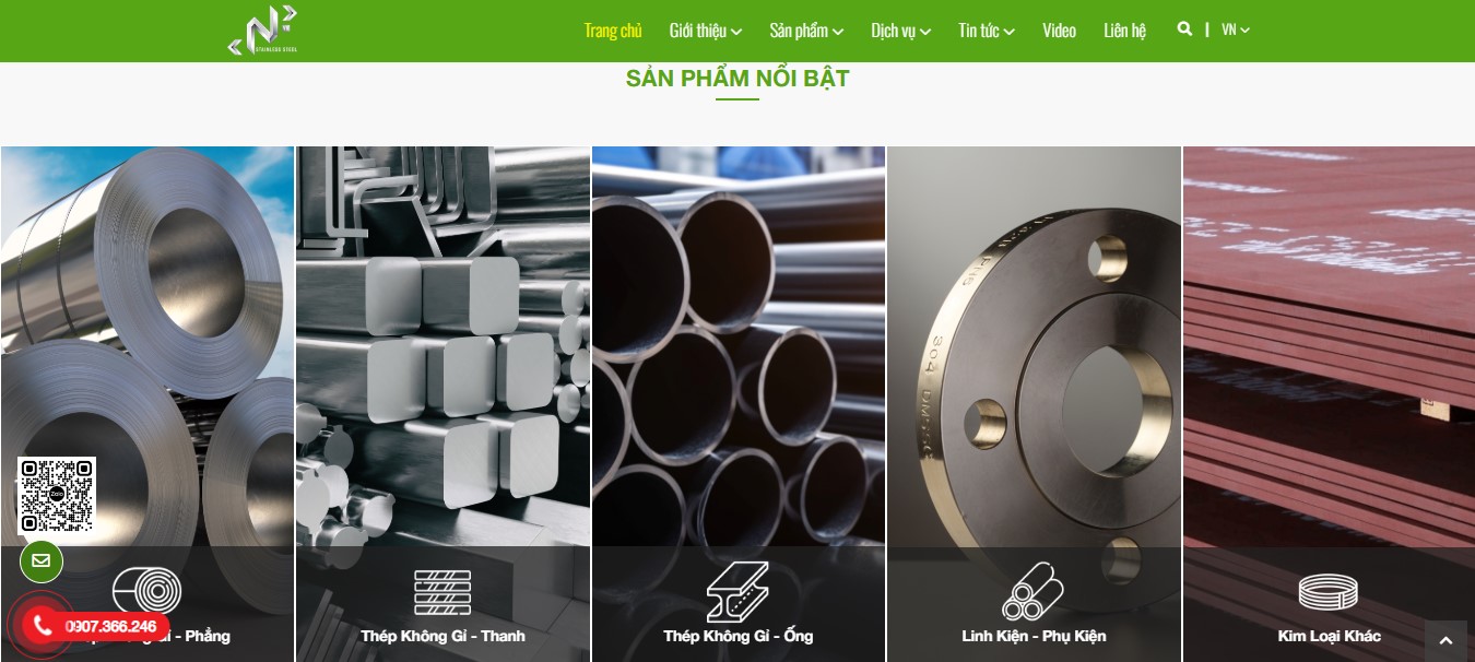 Phần sản phẩm nổi bật của website INOX DNP 