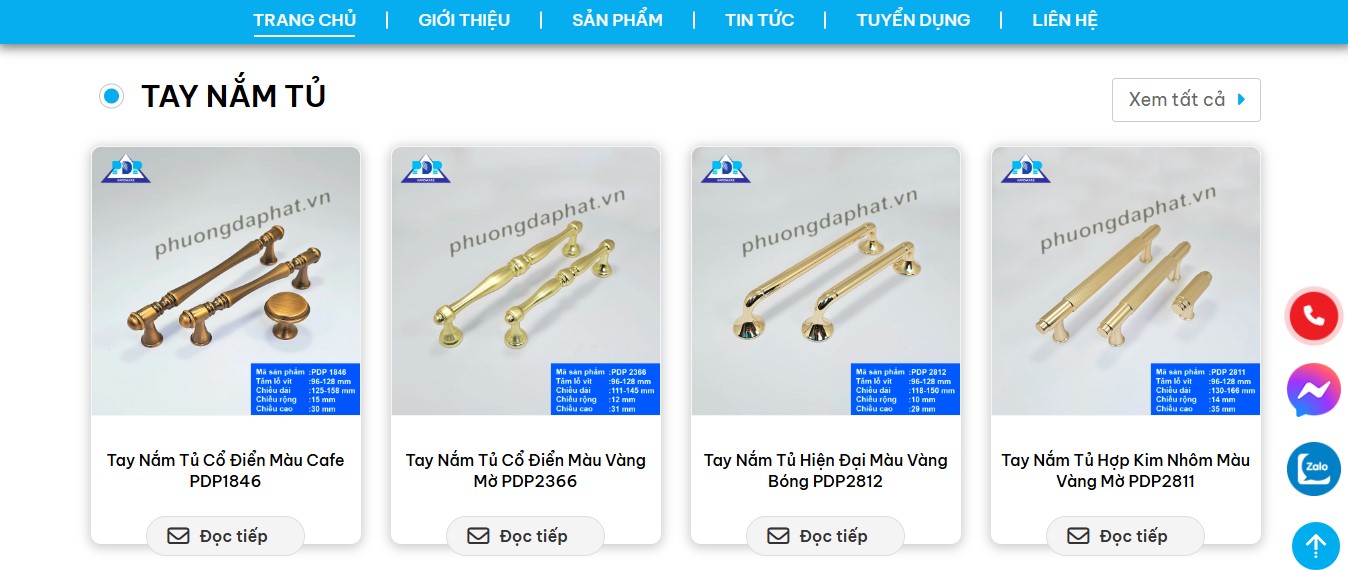 Phần sản phẩm của website bán tay nắm tủ Phương Đa Phát