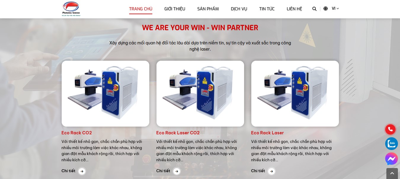 Phần sản phẩm của Website cung cấp giải pháp Laser Photonics Science