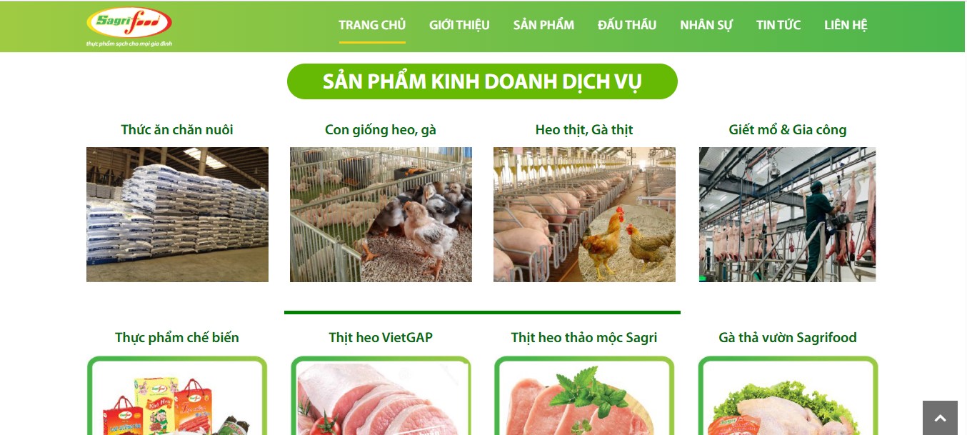 Phần sản phẩm và dịch vụ kinh daonh của Website Sagri Food