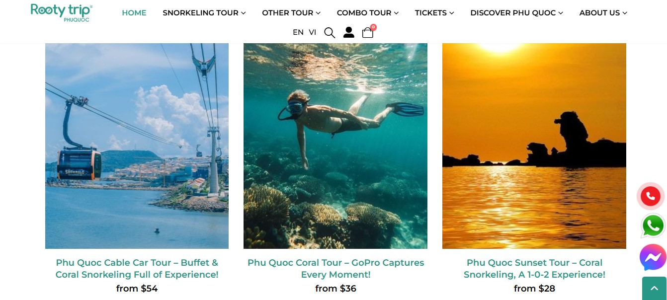 Phần giới thiệu tour du lịch của website Rooty Trip