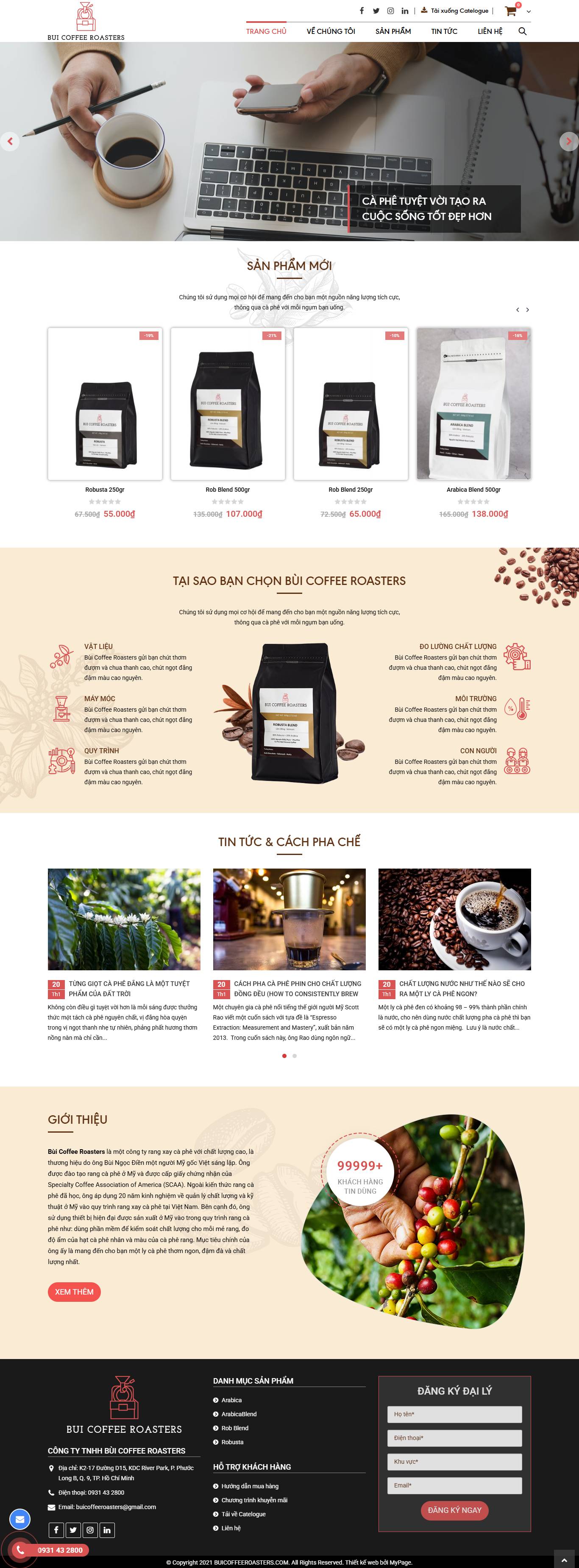 Giao diện Website bán cafe hạt Bùi Cofffe Roasters