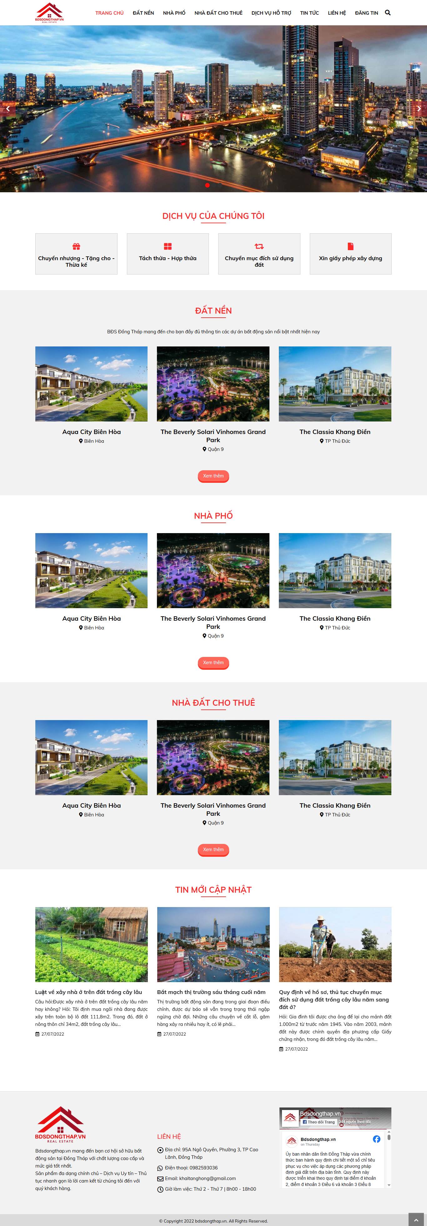 Giao diện website mua bán bất động sản Đồng Tháp